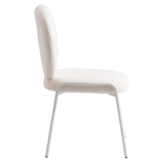 Celestial Series Boucle Dining Chair, White Frame with White Fabric