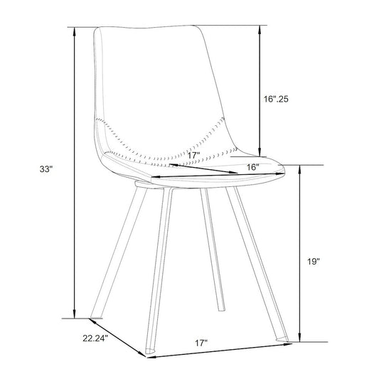 Markley Modern Leather Dining Chair With Metal Legs Set of 2