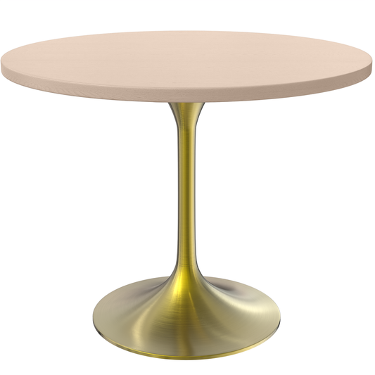 Verve 36" Round Dining Table, Brushed Gold Base with Light Natural Wood MDF Top