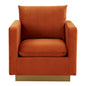 LeisureMod Nervo Velvet Accent Armchair With Gold Frame, Orange Marmalade