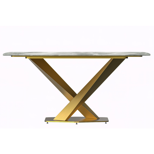 Modern Dining Table Gold Base, With 55" Light Grey Sintered Stone Top