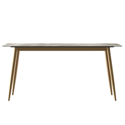 Modern Dining Table Brushed Gold Base, With 71 Deep Grey Sintered Stone Top