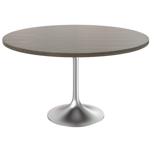 48" Round Dining Table, Brushed Chrome Base with Dark Maple MDF Top