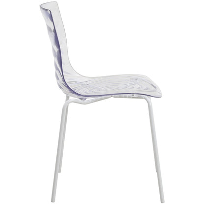 Astor Water Ripple Design Dining Chair in White Base Clear Seat Set of 4