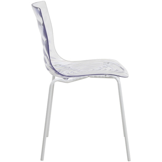Astor Water Ripple Design Dining Chair in White Base Clear Seat Set of 4