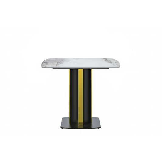 Modern Dining Table Black and Gold Base, With 55 Medium Grey Sintered Stone Top