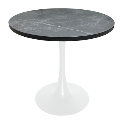 Bristol Dining table, White Base with 36" Round Marbleized Black MDF top
