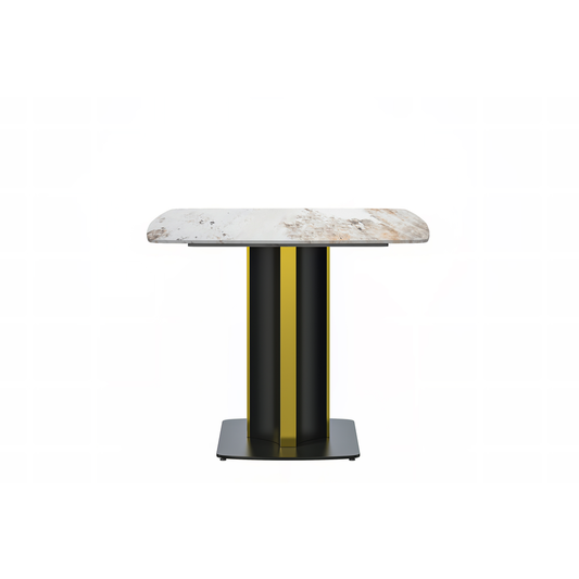 Modern Dining Table Black and Gold Base, With 55 White Grey Sintered Stone Top