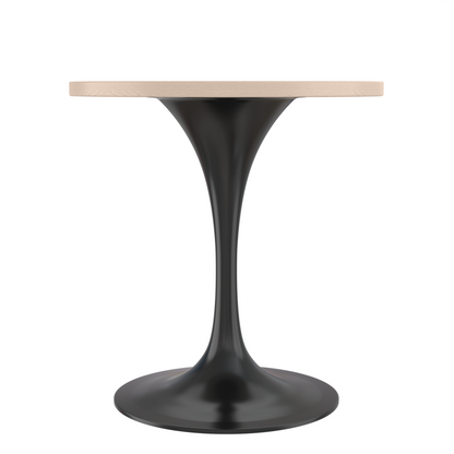 27 Round Dining Table, Black Base with Light Natural Wood MDF Top