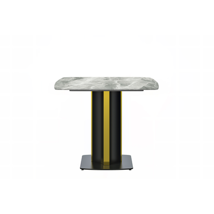 Modern Dining Table Black and Gold Base, With 55 Light Grey Sintered Stone Top