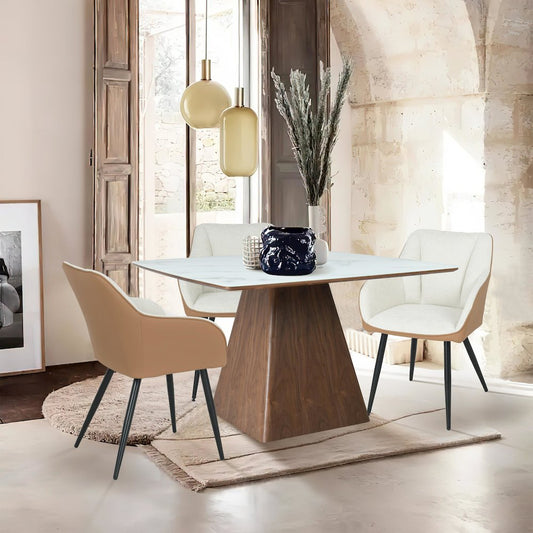 Modern Dining Wooden Square Dining Table Walnut With Marbled Top