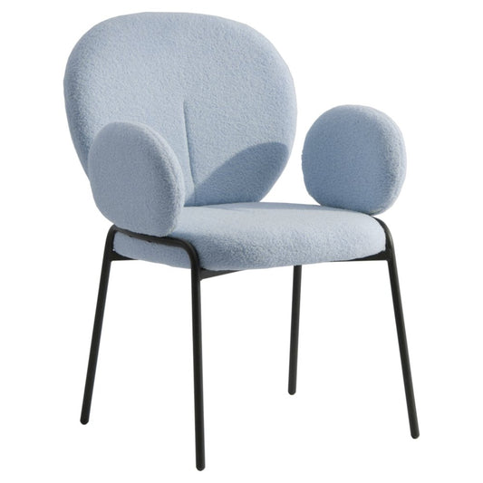 Celestial Series Boucle Dining Arm Chair, Black Frame with Blue Fabric Set of 2