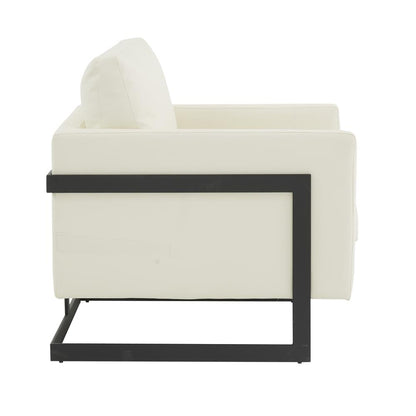 Leather Accent Armchair With Black Steel Frame