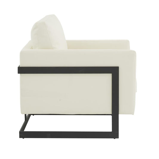 Leather Accent Armchair With Black Steel Frame
