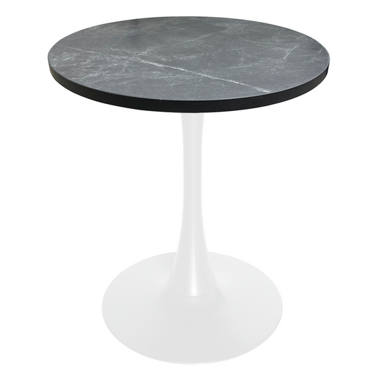 Bristol Dining table, White Base with 27" Round Marbleized Black MDF top