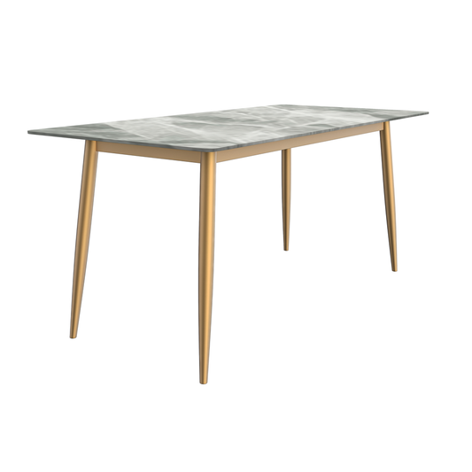 Modern Dining Table Brushed Gold Base, With 71 Light Grey Sintered Stone Top