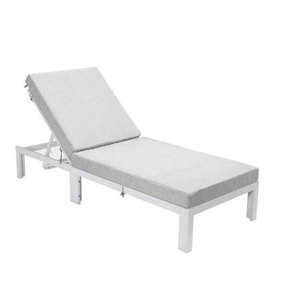 Chelsea Modern Outdoor White Chaise Lounge Chair With Cushions