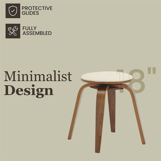 Modern Wooden Dining Stool, Walnut Color in Light Cream