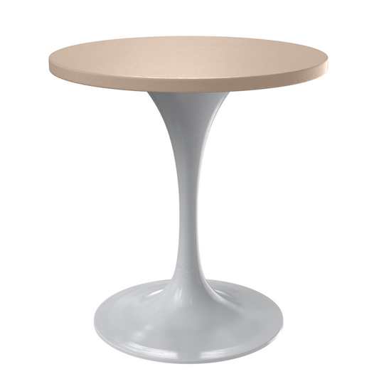 Verve 27 Round Dining Table, White Base with Light Natural Wood MDF Top