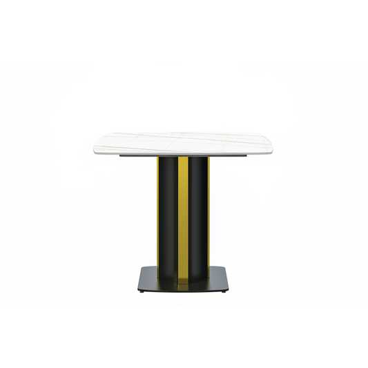 Modern Dining Table Black and Gold Base, With 55 White/Gold Sintered Stone Top