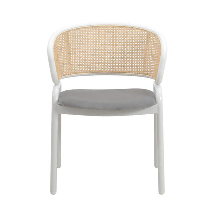 Dining Chair with White Powder Coated Steel Legs and Wicker Back, Set of 2