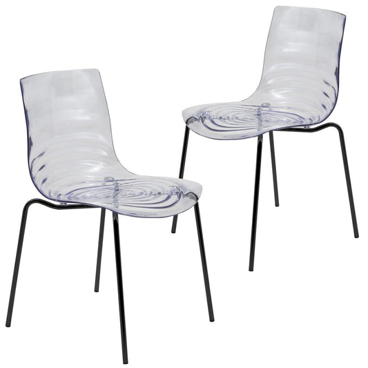 Astor Modern Dining Chair, Single Chair, Black Base with Clear Seat Set of 2