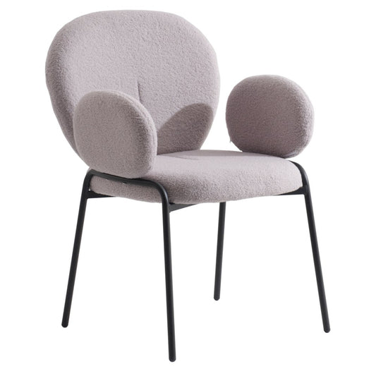 Celestial Series Boucle Dining Arm Chair, Black Frame with Grey Fabric Set of 2