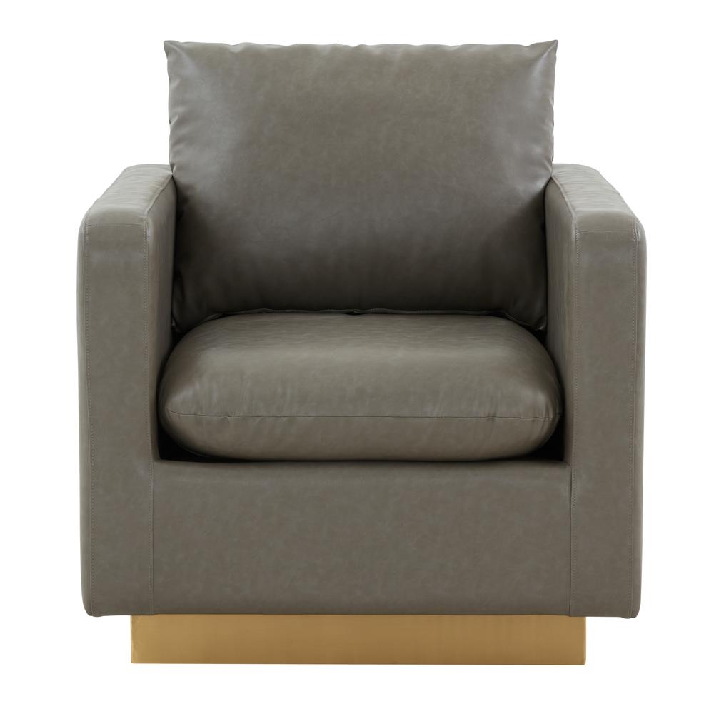 LeisureMod Nervo Leather Accent Armchair With Gold Frame, Grey