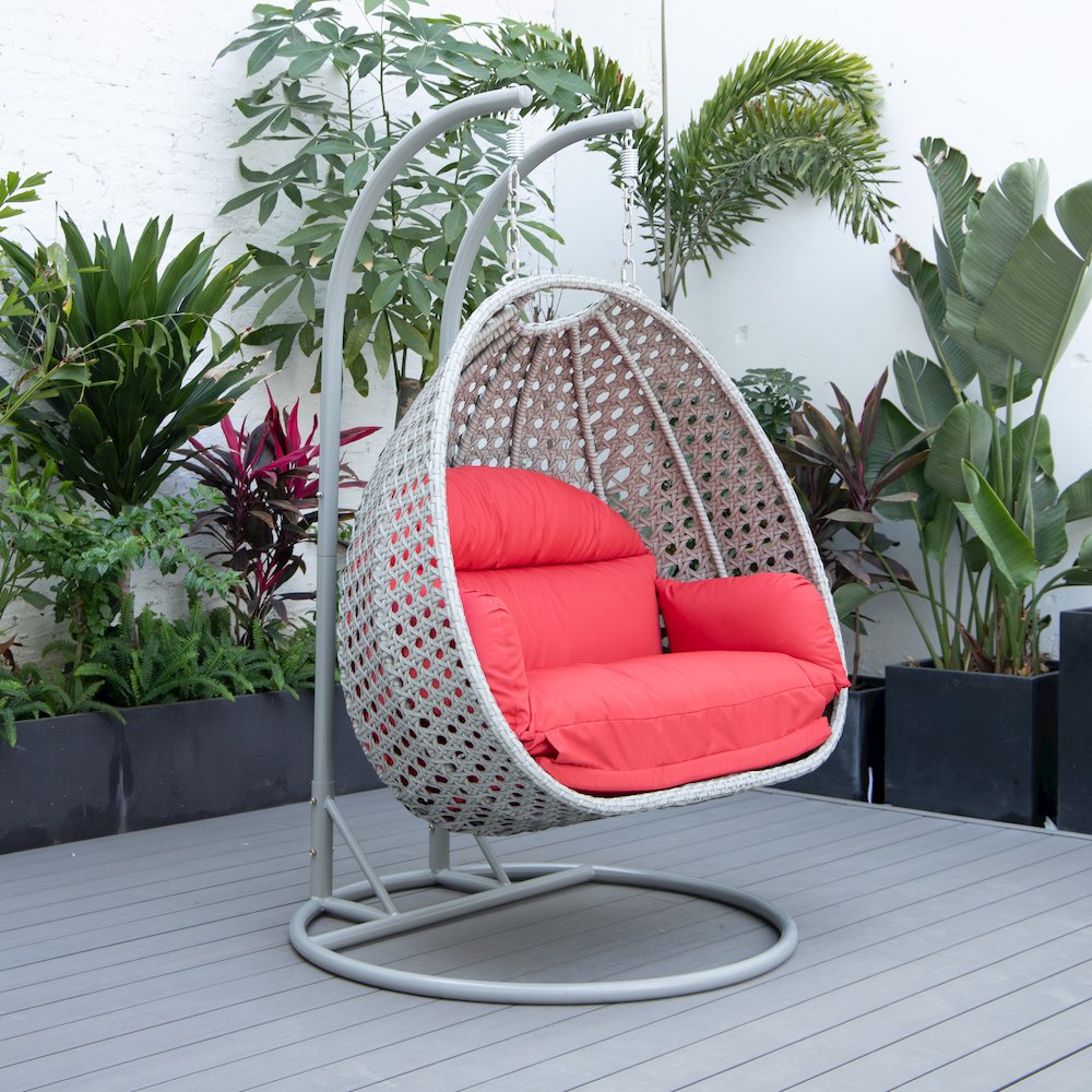 Mendoza Light Grey Wicker Hanging 2 person Egg Swing Chair