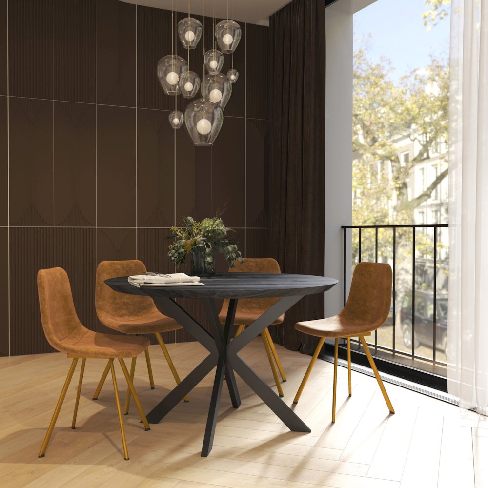 Markley Modern Leather Dining Chair With Gold Legs Set of 4