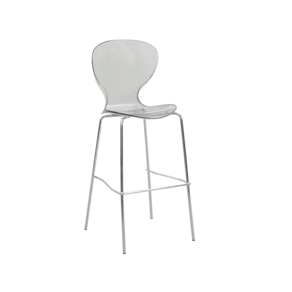 Oyster Acrylic Barstool with Steel Frame in Chrome Finish Set of 2 in Smoke