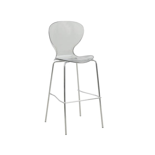 Oyster Acrylic Barstool with Steel Frame in Chrome Finish Set of 2 in Smoke