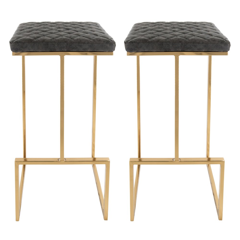 Quincy Leather Bar Stools With Gold Metal Frame Set of 2