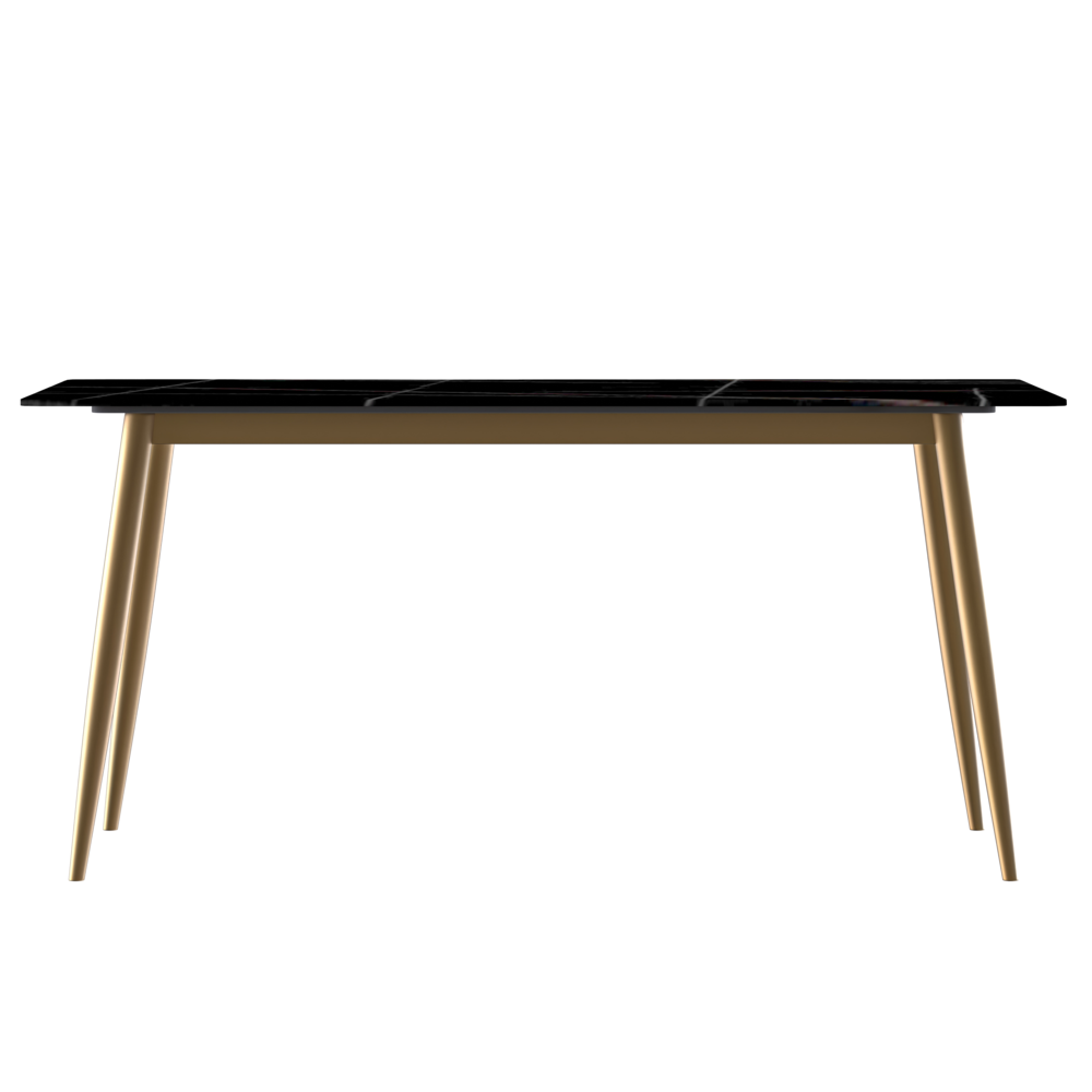 Modern Dining Table Brushed Gold Base, With 71 Black/Gold Sintered Stone Top