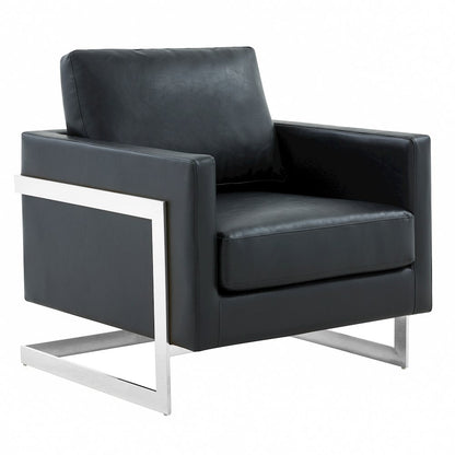 Lincoln Leather Accent Armchair With Silver Frame