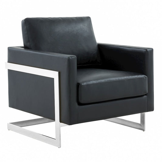 Lincoln Leather Accent Armchair With Silver Frame