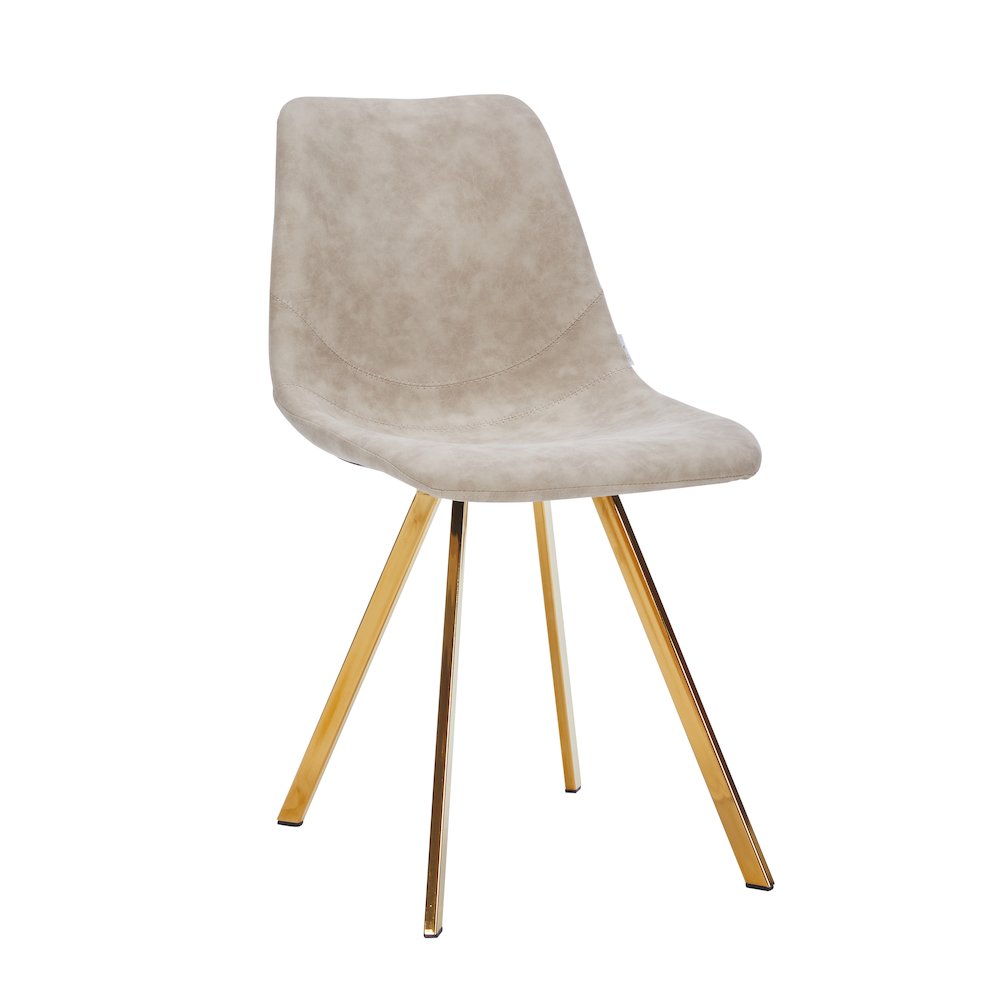 Markley Modern Leather Dining Chair With Gold Legs in Taupe