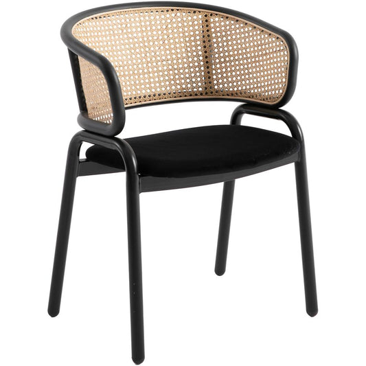 Dining Chair With Stainless Steel Legs Velvet Seat and Wicker Back
