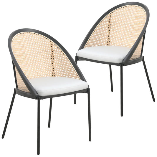 Urbane Collection Modern Dining Chair With Wicker back in Light Grey - Set of 2