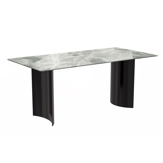 Dining Table Black Stainless Steel Base, With 55 Light Grey Sintered Stone Top