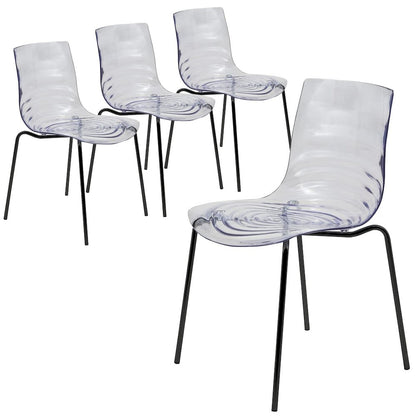 Astor Modern Dining Chair, Single Chair, Black Base with Clear Seat Set of 4