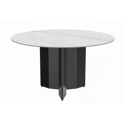 Round Dining Table Black Base with 60 Round White Sintered Stone Top