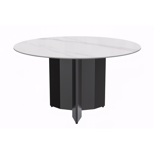 Round Dining Table Black Base with 60 Round White Sintered Stone Top