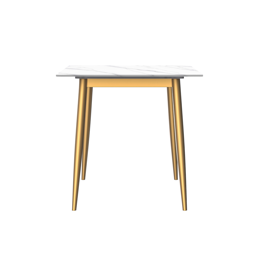 Modern Dining Table Brushed Gold Base, With 71 White Sintered Stone Top