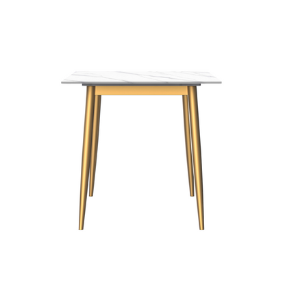 Modern Dining Table Brushed Gold Base, With 71 White Sintered Stone Top