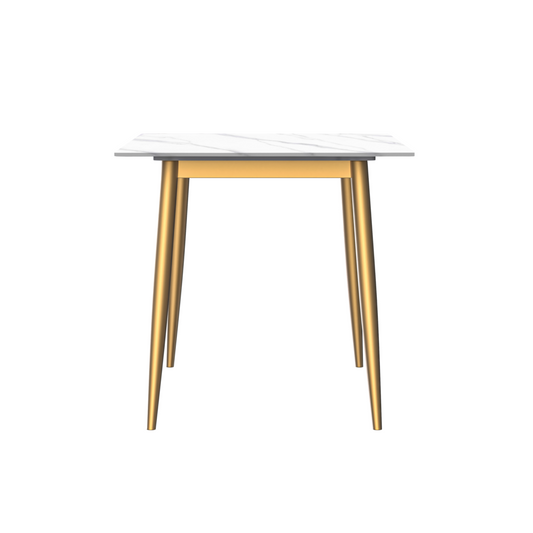 Modern Dining Table Brushed Gold Base, With 71 White Sintered Stone Top