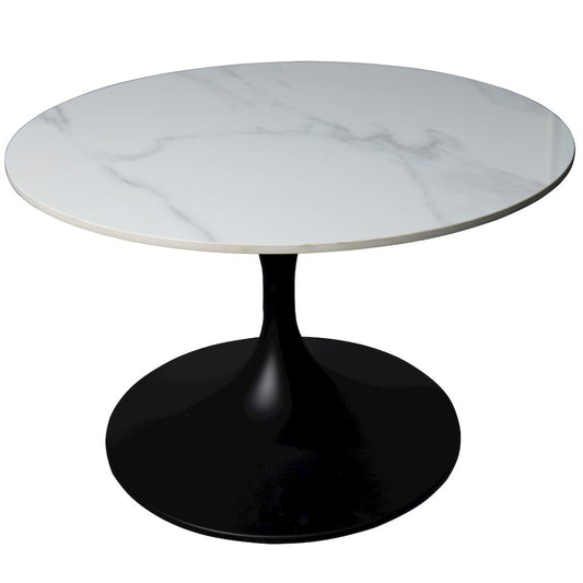 Verve Coffee Table Black base with 27" round White Sintered Stone top