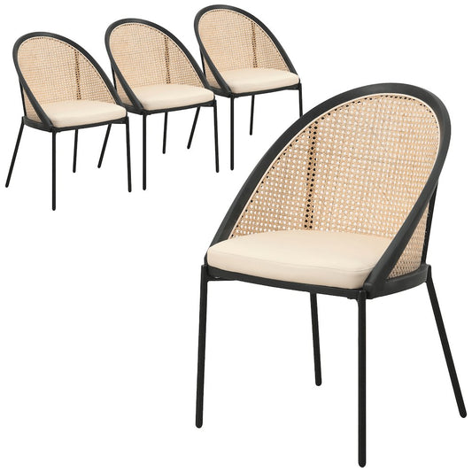 Urbane Collection Modern Dining Chair With Wicker back in Cream - Set of 4