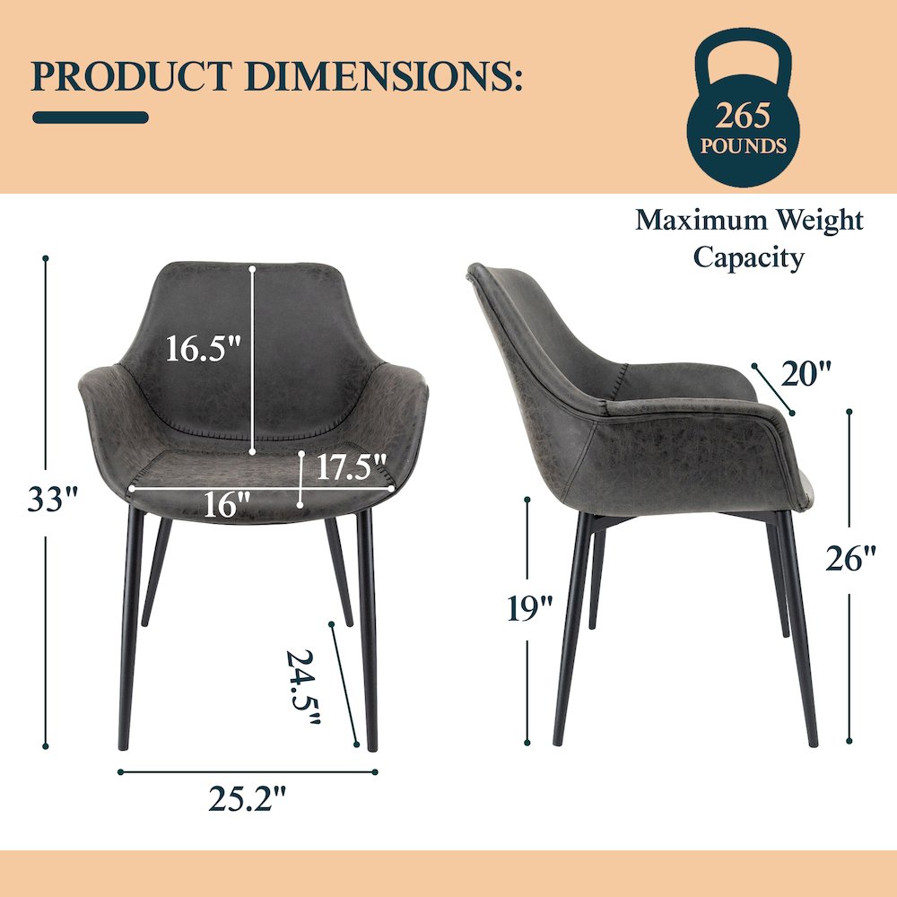 Markley Modern Leather Dining Arm Chair With Metal Legs Set of 4