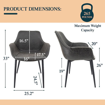 Markley Modern Leather Dining Arm Chair With Metal Legs Set of 4